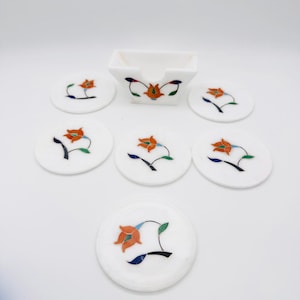 White marble inlaid coasters, coasters set, stone coasters