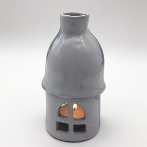 Vintage 90er Jahre Keramik Haus Teelicht Kerzenhalter, kleine Laterne aus Keramik