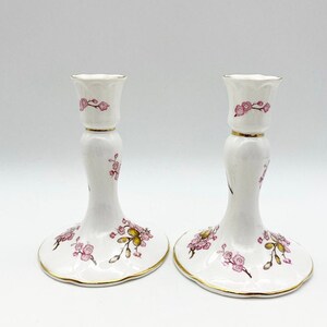 Vintage bone china catkins candle holders, spring floral candlesticks, Easter decor,  cottage core, country home decor