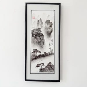 Vintage Chinese landscape ink wash painting, original ink wash art
