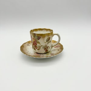 Antique coffee cup, demitasse coffee cup, antique coffee can, Burslem china, floral collectable coffee cup with saucer