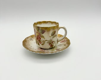 Antique coffee cup, demitasse coffee cup, antique coffee can, Burslem china, floral collectable coffee cup with saucer