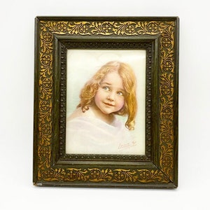 Antique print of a girl, framed child&#39; s portrait, wall art