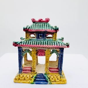 Small ceramic pagoda figurine, bonsai garden decor, zen decor