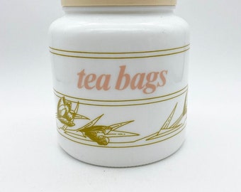 Vintage milk glass large tea bag jar, tea bag holder, kitchen storage