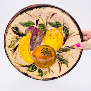 Vintage Spanish Puogdemont pottery wall plate, hand painted fruit plate