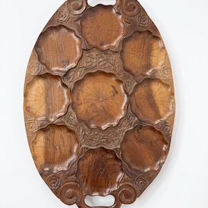 Vintage houten handgesneden ovaal dienblad