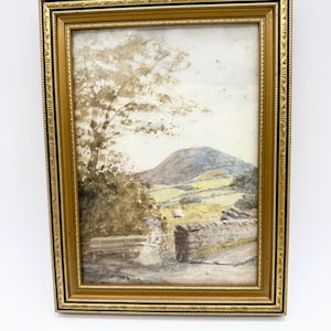 Antique framed watercolour, small Edwardian watercolour