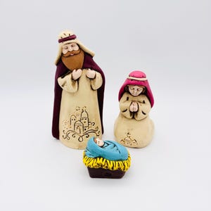 Vintage nativity clay figurines, Christmas decor