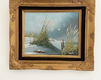 Vintage oil on board, framed oil seascape, original oil painting, wall decor