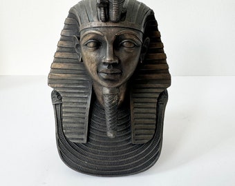 Vintage Egyptian Pharaoh statue, Tutankhamun bust ornament, Ancient Egypt decor, Antiquity style statue, history lover gift