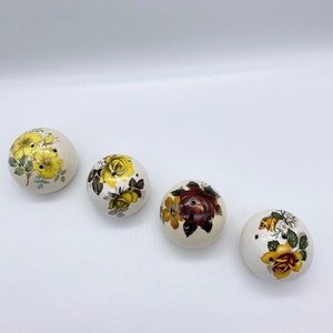 4 x vintage ceramic pomander balls yellow floral