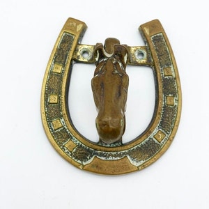 Vintage horse head horse shoe brass door knocker