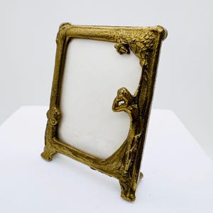 Small Art Nuveau brass picture frame, free standing ornate photo frame