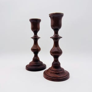 Vintage turned wood candle holders, wooden candlesticks