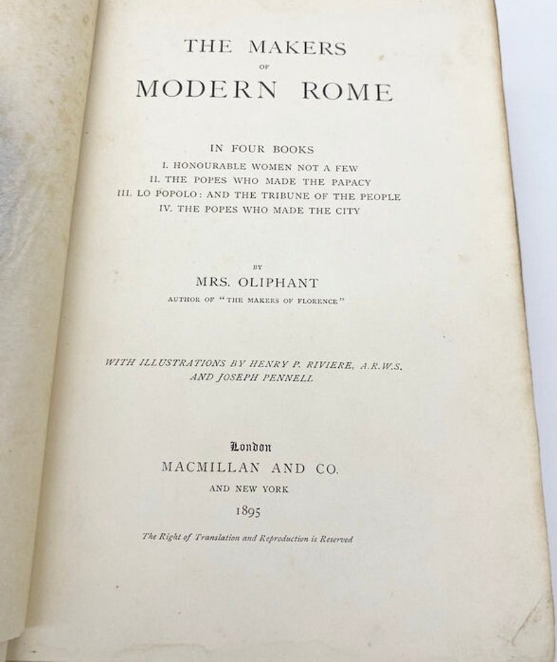 Antiquarian Book the Makers of Modern Rome 1895 - Etsy Canada