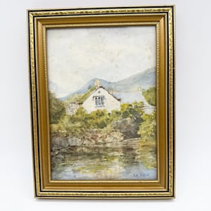 Antique framed watercolour, small Edwardian watercolour