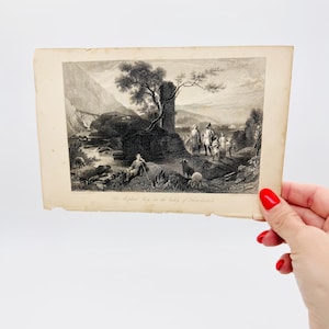 Small antique engraving, countryside scene