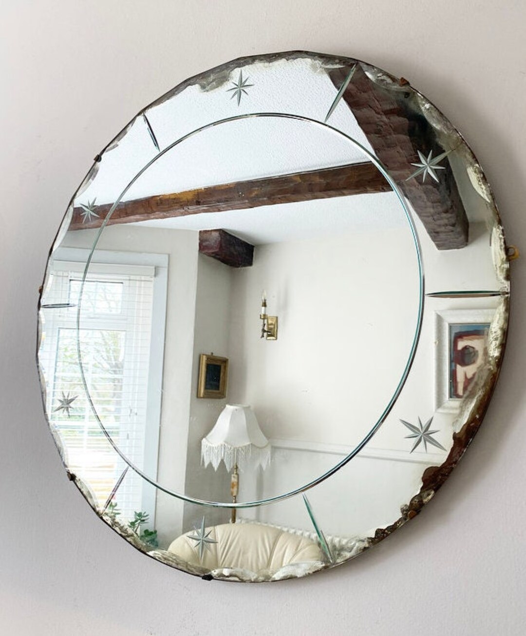 Antique Mirror Art Deco Mirror Frameless Mirror Round Etsy
