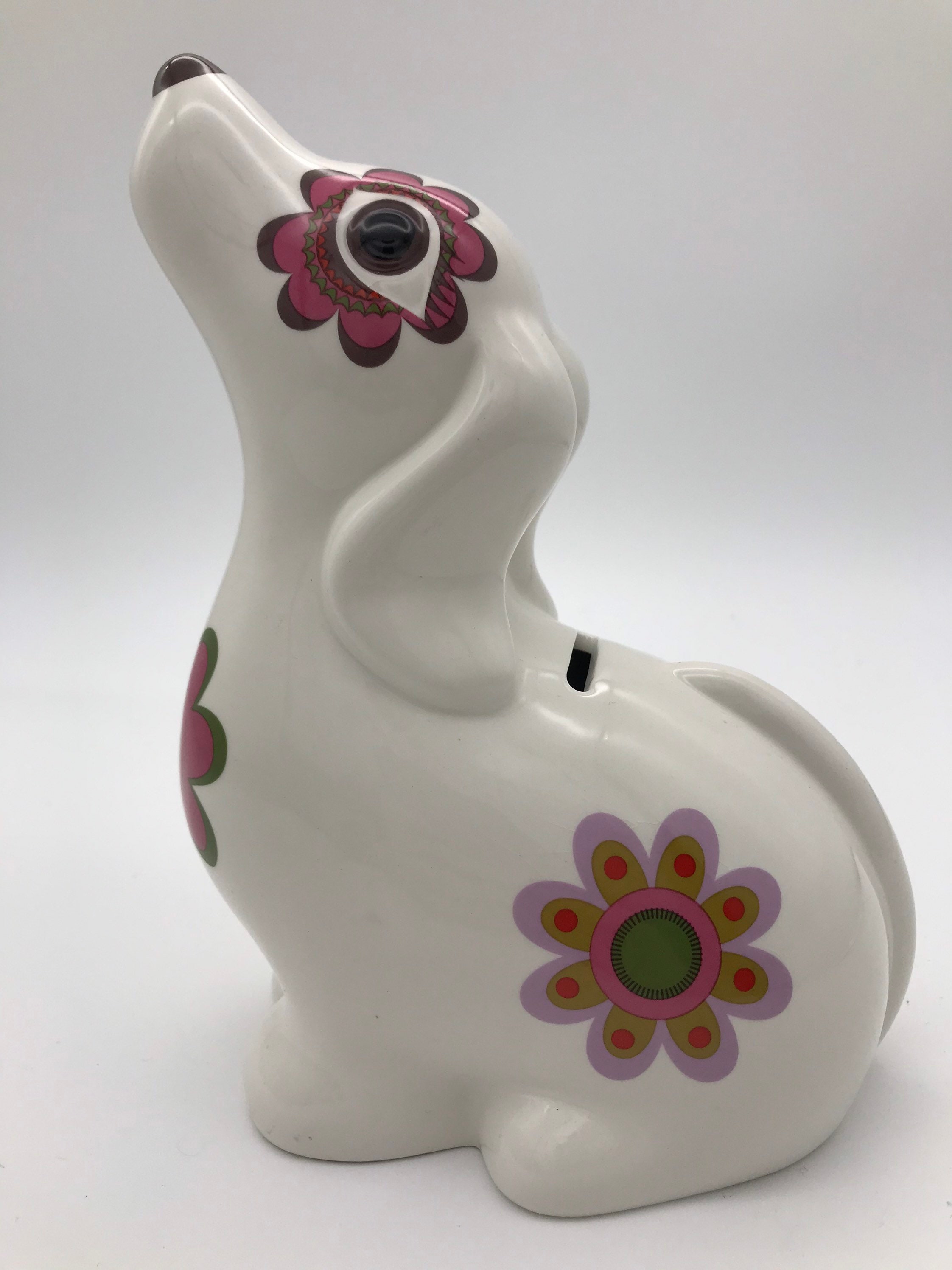Vintage 70s ceramic dog money box retro floral pattern Etsy