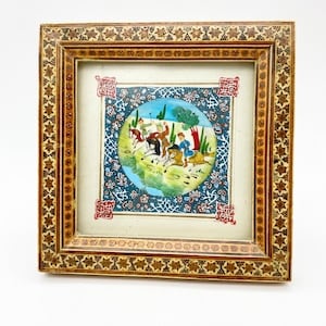 Vintage Persian miniature painting, small Persian painting