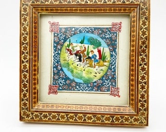 Vintage Persian miniature painting, small Persian painting
