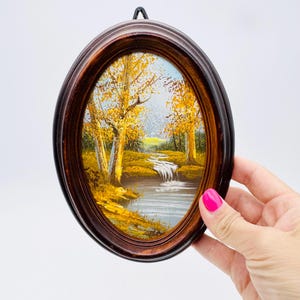 Vintage miniature oval landscape painting, wall decor