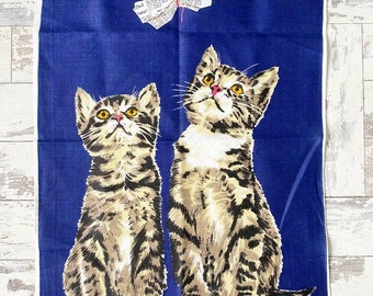 Vintage Irish linen cats tea towel