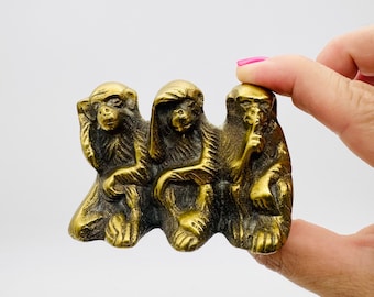 Figura vintage de monos sabios, pequeños monos sabios de latón, decoración zen