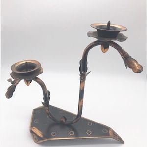 Vintage mid century copper black two arms candle holder