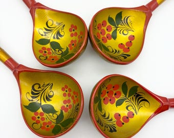 ロシアのスプーンセット3手描きロシアの民芸品天然木製 - Etsy 日本