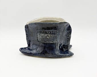 Handmade Pottery Burlap Sack Sugar Bowl, Novelty Blue