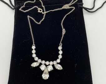 Collier Vintage En Strass Transparent - Parure Années 1950 - Pendentif - Occasion