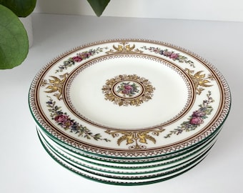 Set of 5 Wedgwood Columbia Side Plates, Vintage Bone China Floral Griffin Medallion
