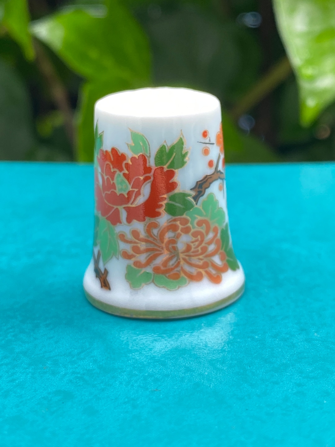 Vintage Japanese Thimble, Oriental Thimble, Bird Cherry Blossom Thimble