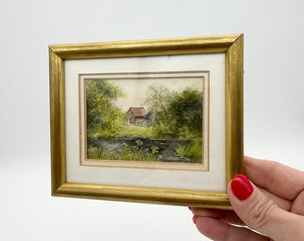 Aquarelle miniature originale, Marlene Brenton Fiddleford Mill