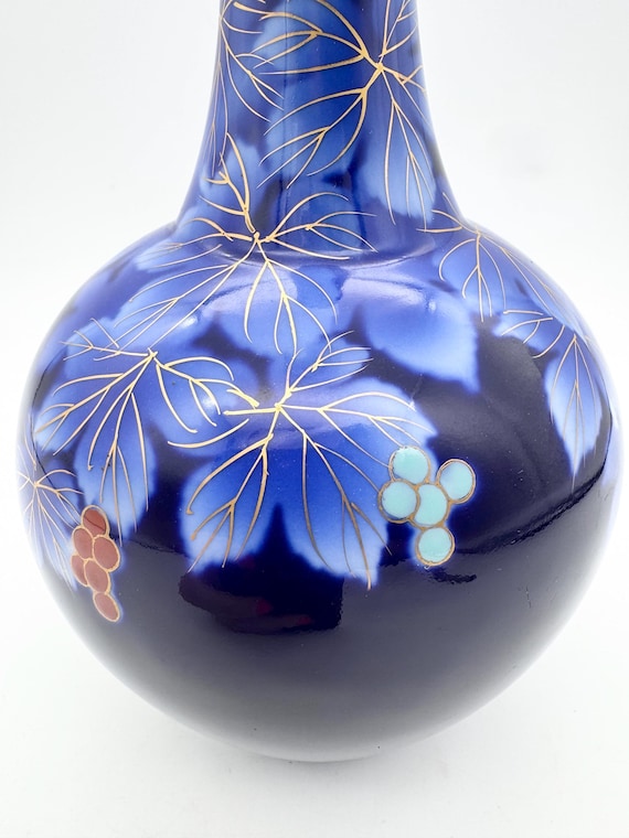 ヴィンテージ深川焼花瓶、日本製磁器花瓶、青い花飾り花瓶 - Etsy 日本