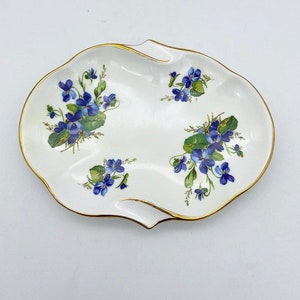 Vintage Oakley bone china trinket dish violet floral jewellery holder cabinet display