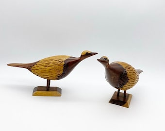 Pair of wooden grouse birds, wooden birds figurines, woodenware