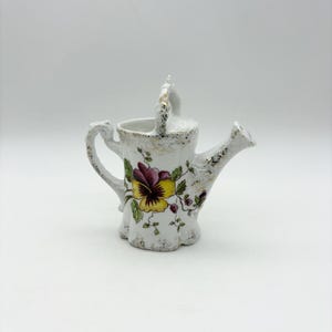 Antike Miniatur Porzellan Gießkanne, florales Porzellan Gießkannen Ornament