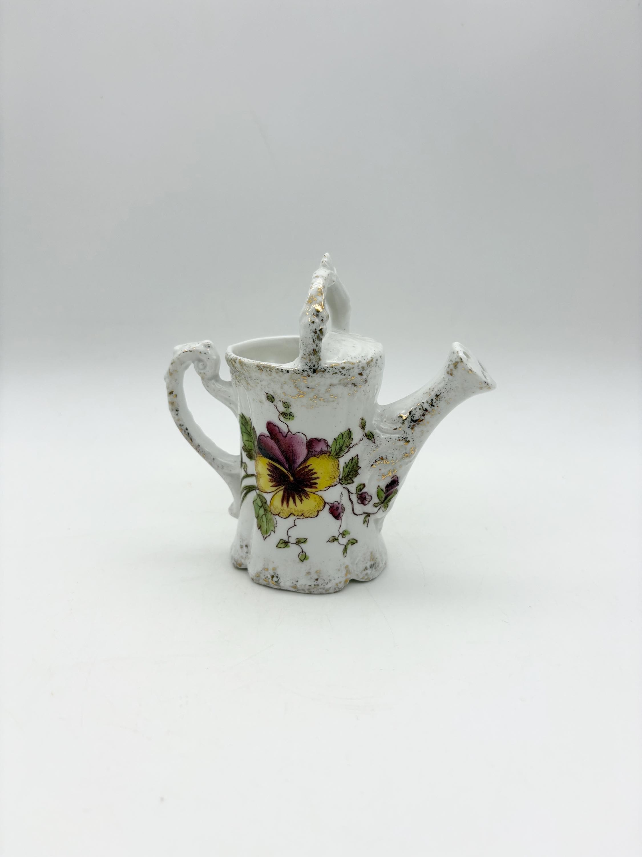 Antike Miniatur Porzellan Gießkanne, florales Porzellan Gießkannen Ornament