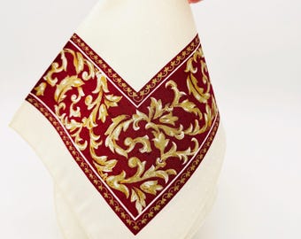 4 Stück Vintage Servietten aus Baumwollmischgewebe, bordeaux- und goldfarbene Barockbordüre elegante Servietten, Vintage Tischwäsche unbenutzt