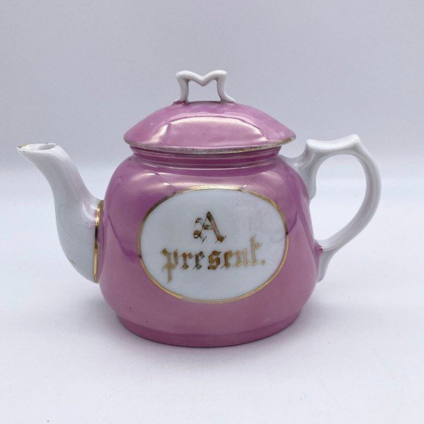 Antique tea pot German pink lustre small tea pot souvenir A Present