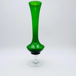 Jarrón de cristal verde vintage, jarrón verde pequeño