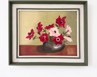 Vintage framed floral paiting, original oil on canvas painting
