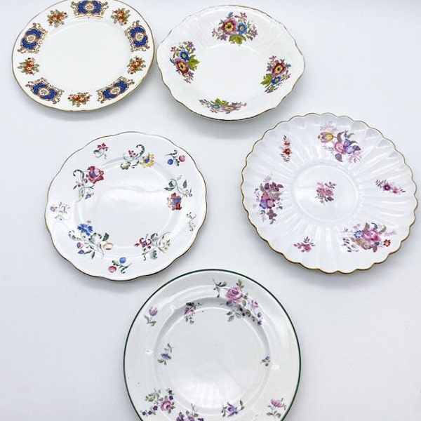 Mix of small vintage floral plates, bone china dessert plates bundle