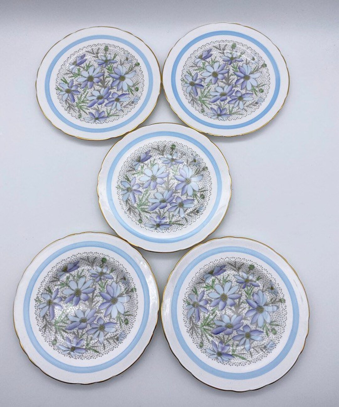 Set of 5 Vintage Royal Tuscan Cake Plates Pastel Blue Floral Etsy