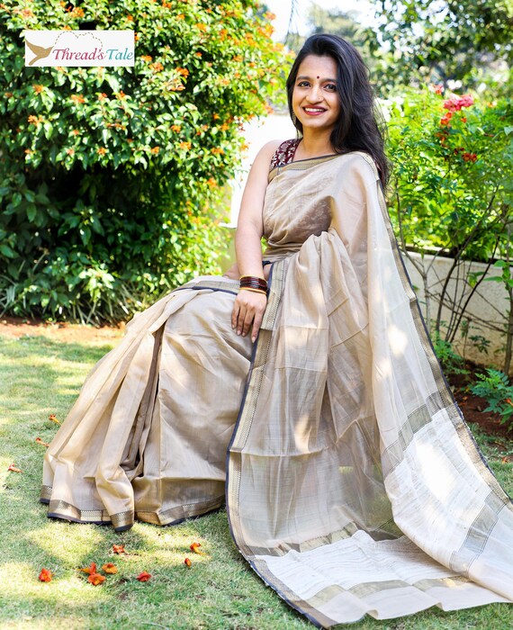 Beige Handwoven Maheshwari Silk Saree Silk Saree Wedding Saree Indian Traditional Dress for Women s Etsy UK