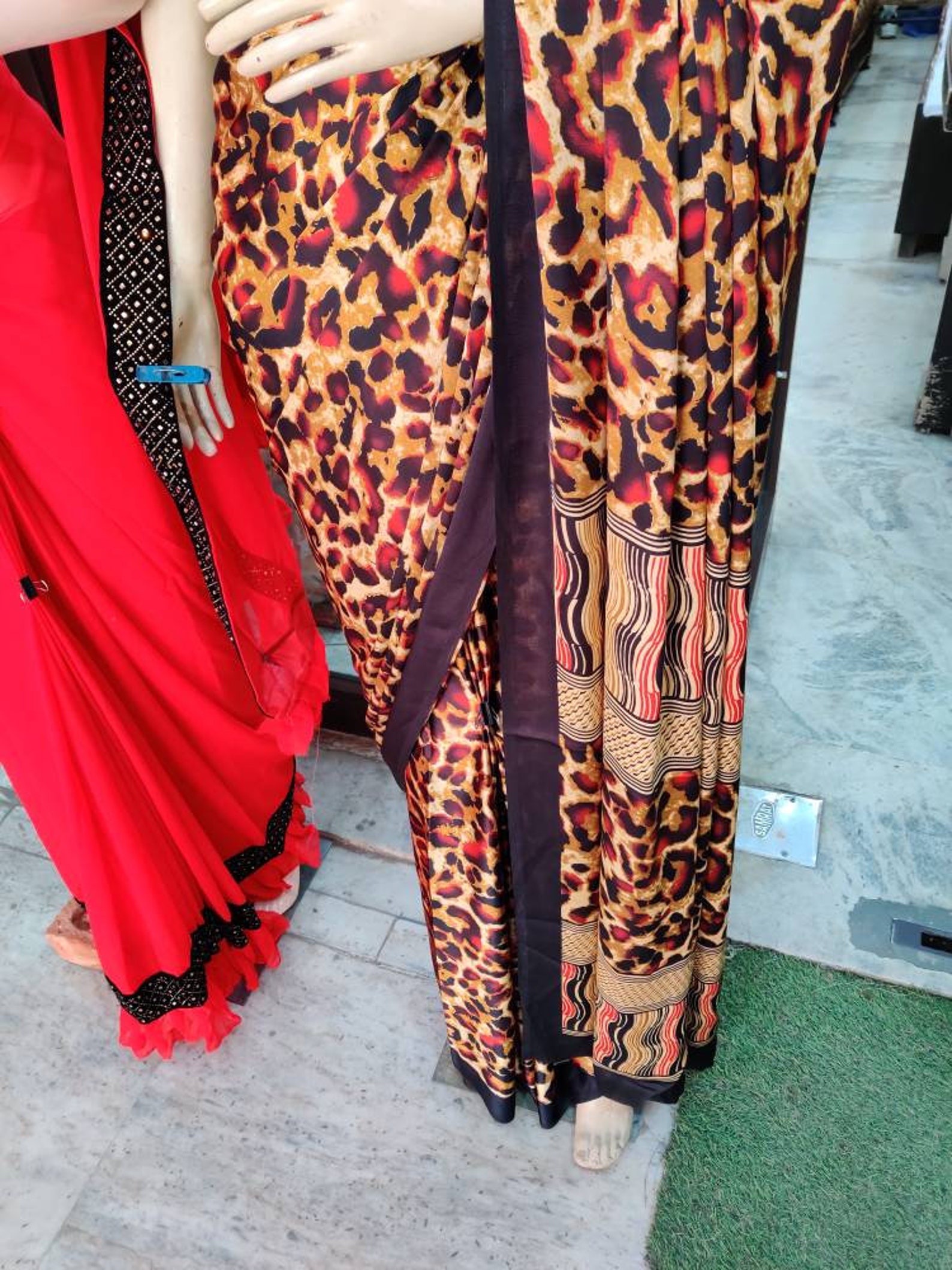 Satin Tiger Print Designer Saree Etsy UK