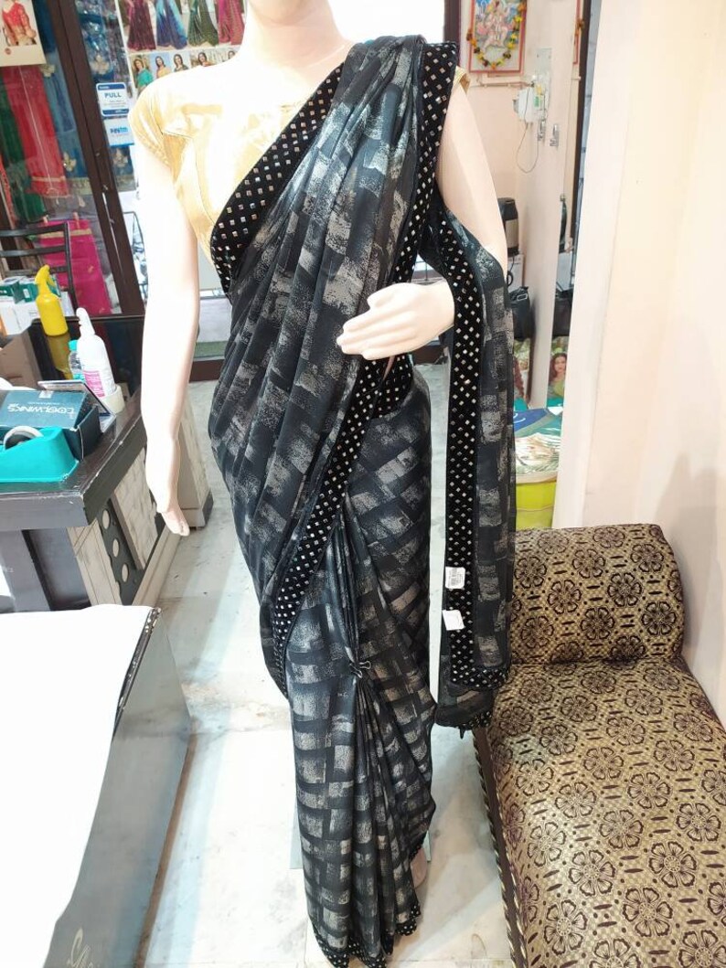 MANISH MALHOTRA Saree black and grey designer saree with cut dana border SABYASACHI